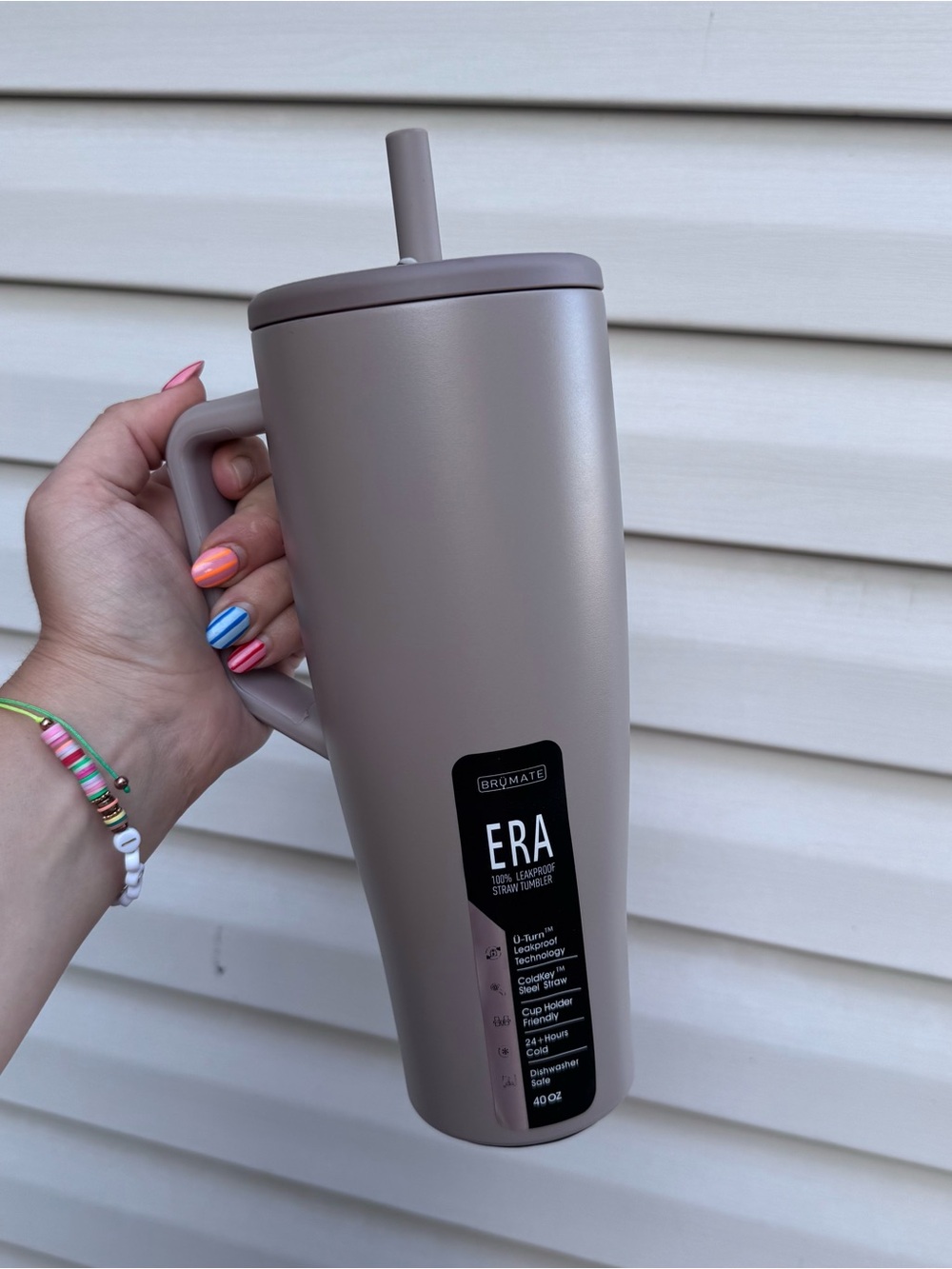 NWT BrüMate Era 40oz Leakproof Straw Tumbler Taupe Mushroom Handle Cup